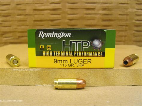 20 Round Box 9mm Luger 115 Grain JHP Hollow Point Remington HTP