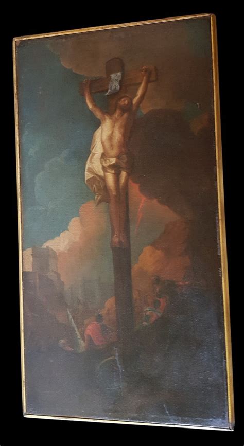 Proantic Huile Sur Toile Fin Xvii Me Si Cle Crucifixion Du Christ