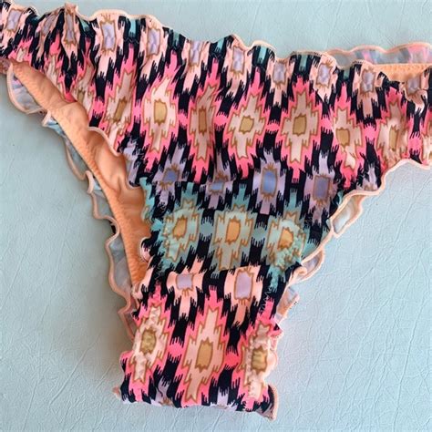 Victoria S Secret Swim Victorias Secret Ruffle Itsy Ikat Foil Bikini Bathing Suit Bottom