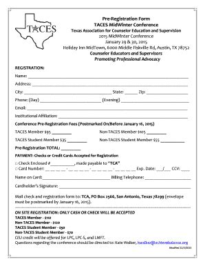 Fillable Online Txca Pre Registration Form Taces Midwinter Conference