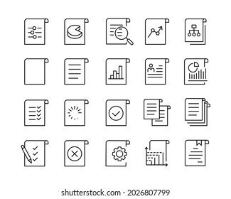 Document Management Line Icons Set Report Stock Vector Royalty Free