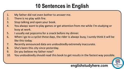 10 Sentences Examples in English - English Study Here 