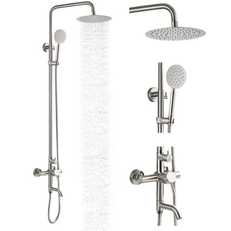 Reviews For Outdoor Shower Faucet Set Wall Mount Triple Function Shower System Brushed Nickel