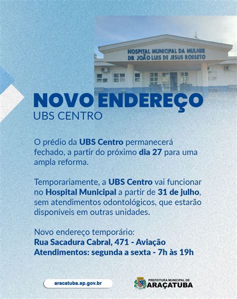 UBS Centro vai atender em novo endereço Araçatuba em Foco