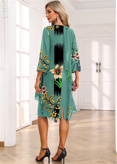 Green Fake 2in1 Floral Print High Low Dress Usd 41 98