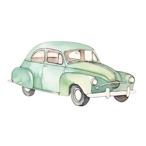 Uma Pintura Em Aquarela De Um Carro Verde Foto Premium