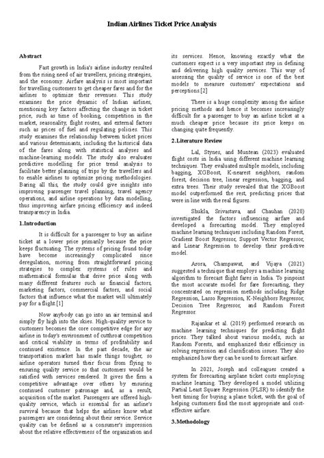 Indian Airlines Ticket Price Analysis: Trends and Influencing Factors
