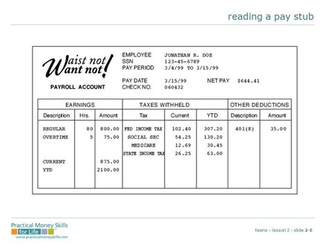 Reading A Pay Stub Chapter 10 Lesson 2 Answer Key Worksheet