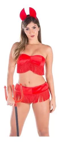 Conjunto Diabinha Sensual Sexy Lingerie Vermelha Fantasia