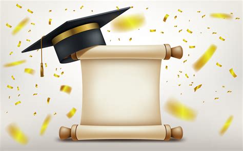 Realistic Graduation Cap And Paper Scroll Mortar Academic Cap With