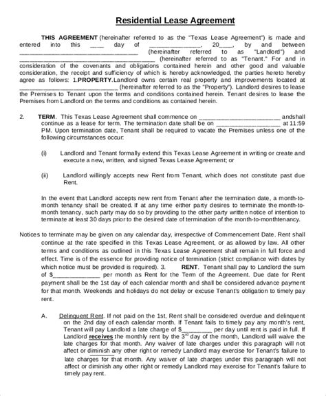 sample residential lease templates  ms word