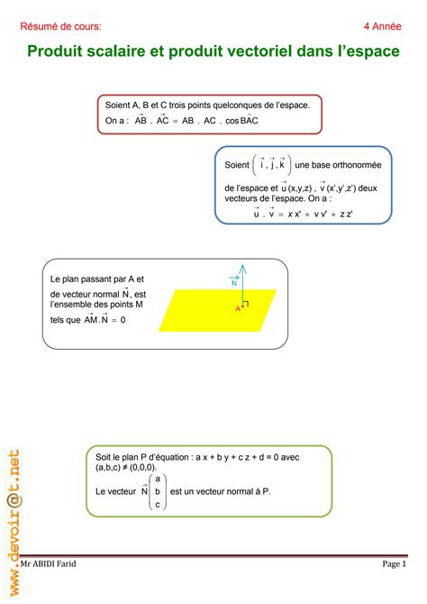 SOLUTION Cours Math Produit Scalaire Et Vectoriel Dans L Espace Bac