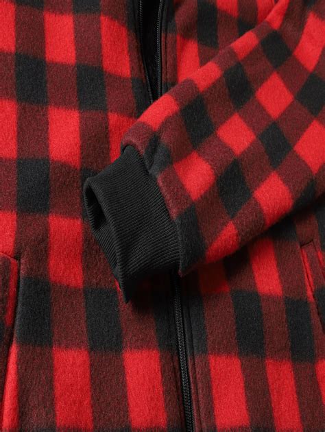 Manfinity Men Buffalo Plaid Teddy Lined Drawstring Hooded Jacket