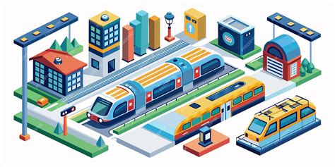 Premium Vector | A cartoon of a train station with cars and buildings