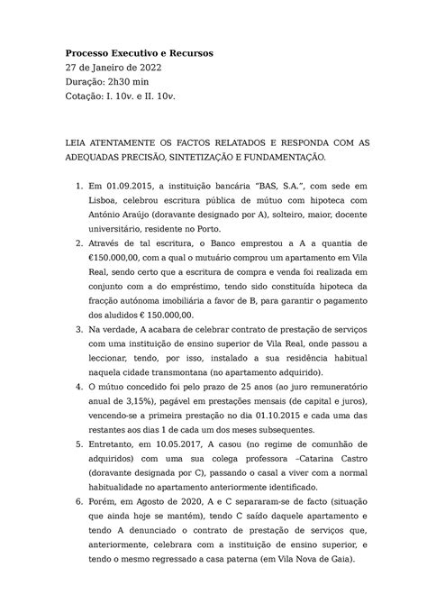 2022 01 27 Exame Processo Executivo época de recurso Processo