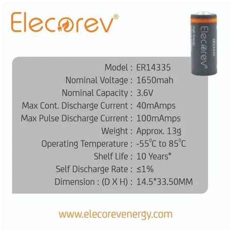 Lithium Elecorev Er Battery For Iot Devices For Medical Device At