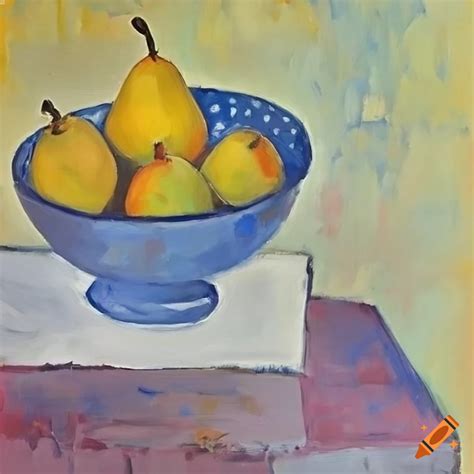 Modigliani Oil Painting Of Pears And Cherries On Table On Craiyon