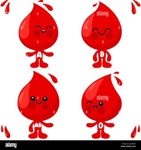 Cute Cartoon Blood Drops Different Blood Types Blood Donation Concept