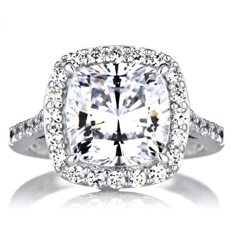 Shop Sterling Silver Cushion Cut Cubic Zirconia Halo Engagement Ring Free Shipping Today