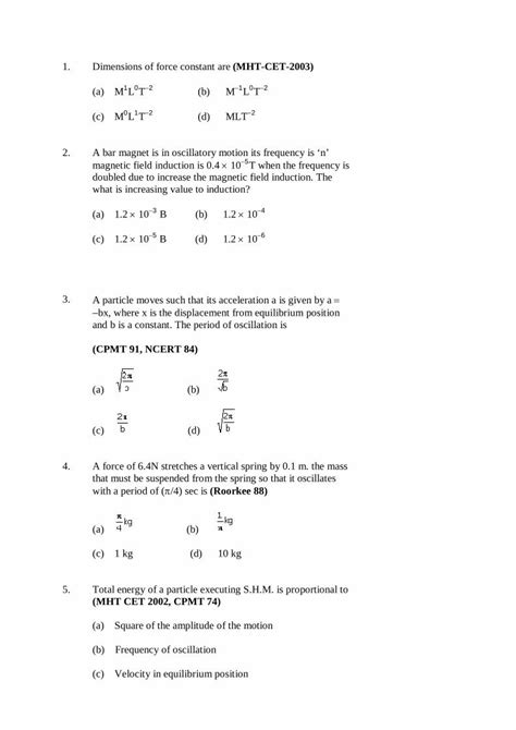 PDF 1 Dimensions Of Force Constant Are MHT CET 2003 PDF File1