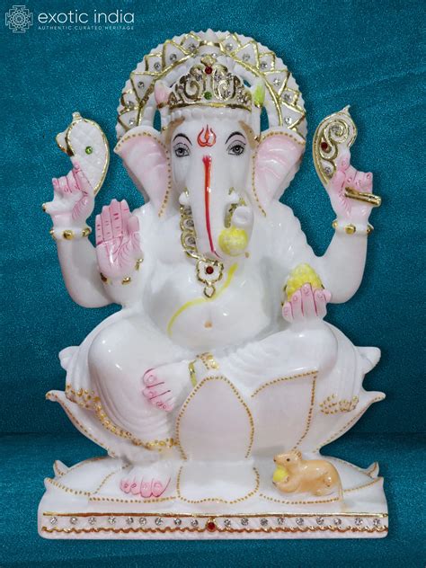 Multicolor Lord Ganesha Marble Statue Makrana Marble Statue