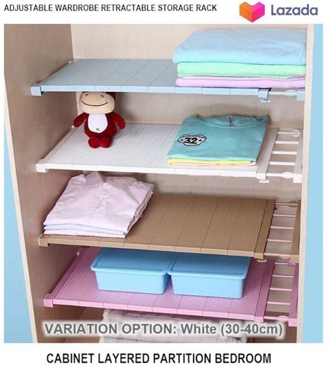 Adjustable Wardrobe Retractable Storage Rack Cabinet Layered Partition