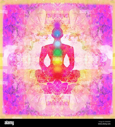 Yoga Lotus Pose Padmasana With Colored Chakra Points Stock Photo Alamy