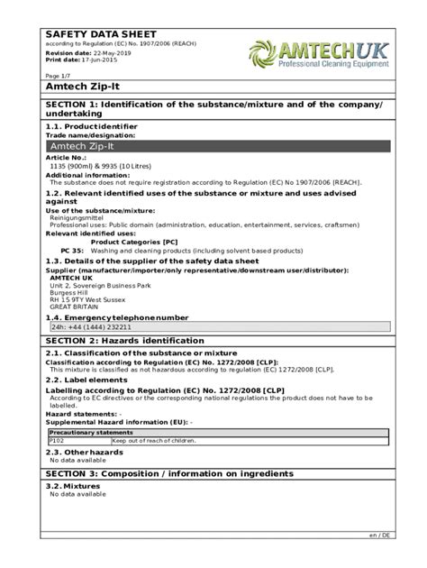 Fillable Online SAFETY DATA SHEET Amtech Zip It Fax Email Print PdfFiller