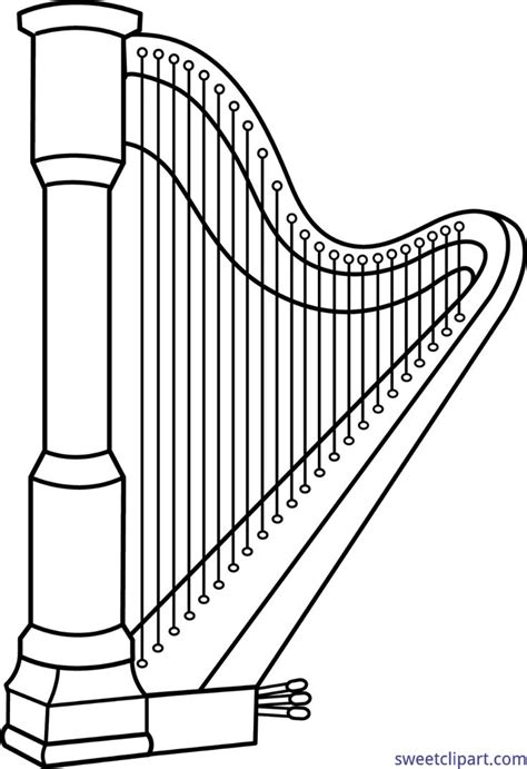 A Black And White Drawing Of A Harp