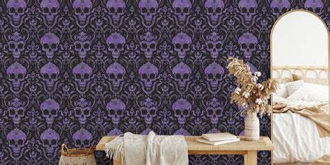 Dark Gothic Elegance Skull Damask Purple wallpaper | Happywall