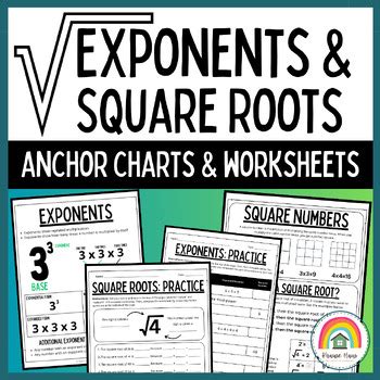 Exponents Square Roots Anchor Charts Worksheets Practice Pages