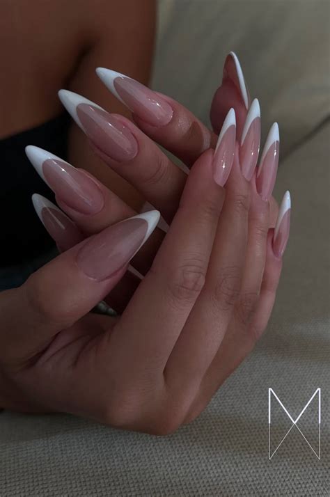 French Almond Tip Nails Long French Pointy Acrylic Nails Pointy