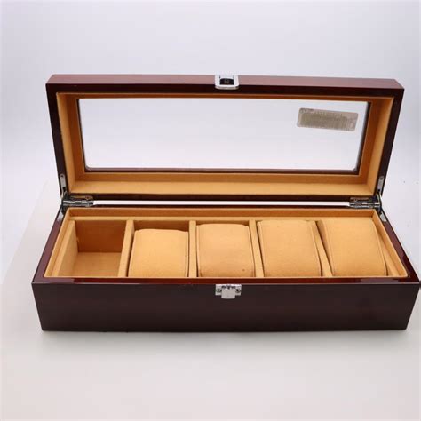 Wooden Orange Felt Lined Windowed Top Watch Case | Property Room