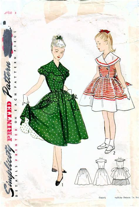 S Simplicity Vintage Sewing Pattern Girls Party Dress Full