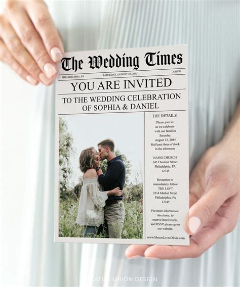 Newspaper Wedding Invitations Template Fully Editable Unique Wedding