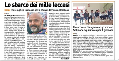 Carpi Fc Resto Del Carlino Pronto Lo Sbarco Dei Mille Leccesi