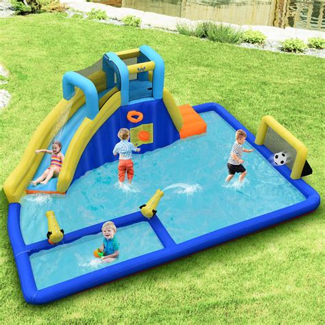 Gymax Inflatable Climbing Wall Water Slide Bounce House without Blower ...