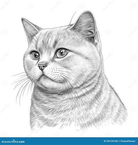 Artistic British Shorthair Cat Sketch Detailed Coloring Page Stock