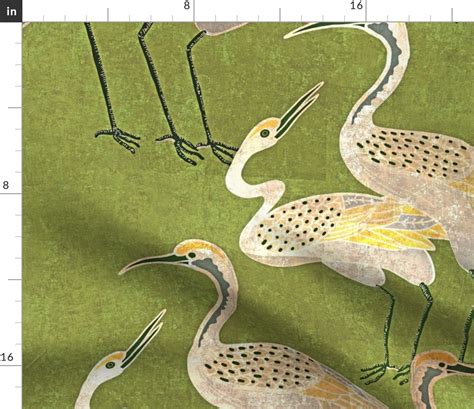 Deco Cranes Spring Green In X Fabric Spoonflower