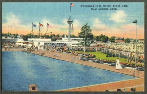 Swimming Pool Oceab Beach Park Ct Postcard 1940s