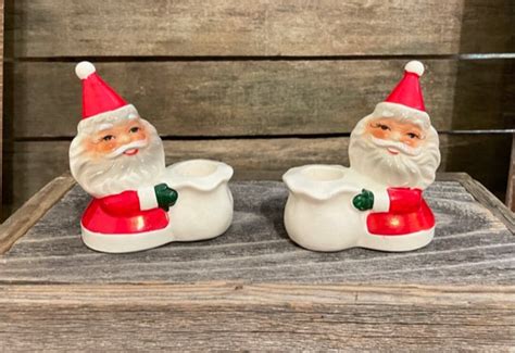 Vintage Santa Candle Holders Set Of 2 Brinns Japan Stamped Etsy