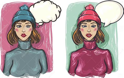 Two Girls Sad And Pensive Girl In A Hat And Sweat Stock Vector