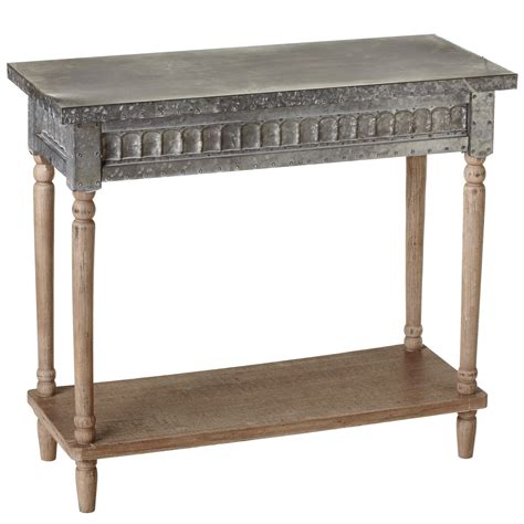 CBK Metal Galvanized Console Table With Greywash Legs And Shelf 158737 ...