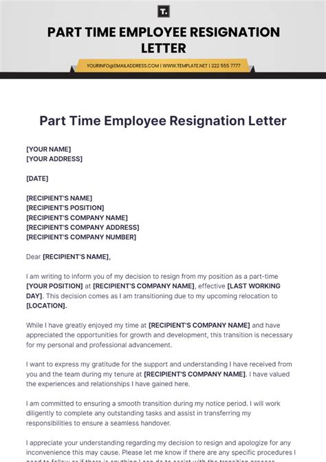 Free Part Time Employee Resignation Letter Template Edit Online And Download