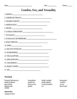 Gender Sex And Sexuality Word Scramble For Sociology TPT