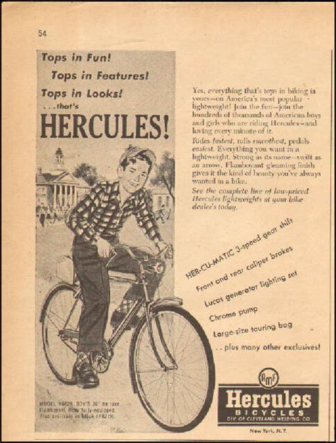 1954 Vintage Ad For Hercules Bicycles Art Retro Photo 122517 Ebay