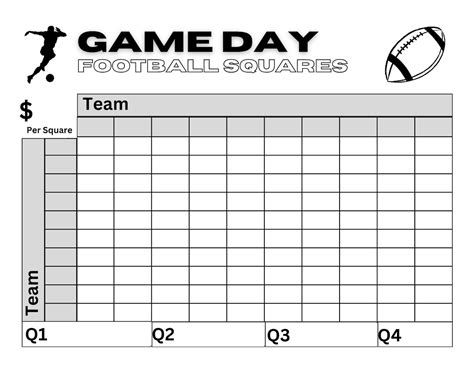 Printable Football Square Game Sheet Super Bowl Squares Template Letter