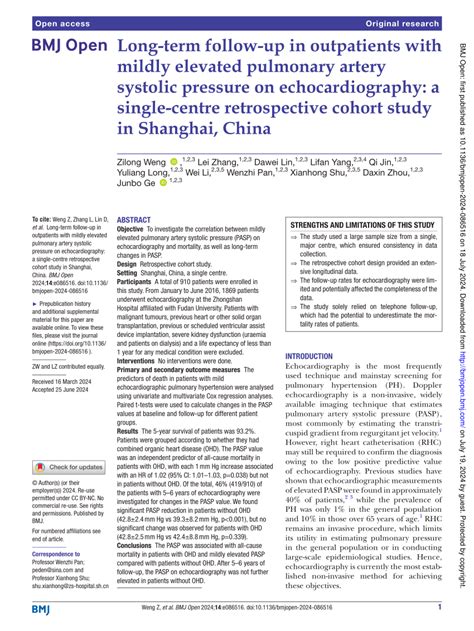 Pdf Long Term Follow Up In Outpatients With Mildly Elevated Pulmonary