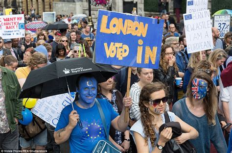 Brexit Protests See Thousands Take To The Streets Of London Wearing EU