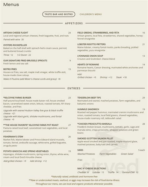 Taste Bistro And Bar Menu In Lake Placid New York Usa